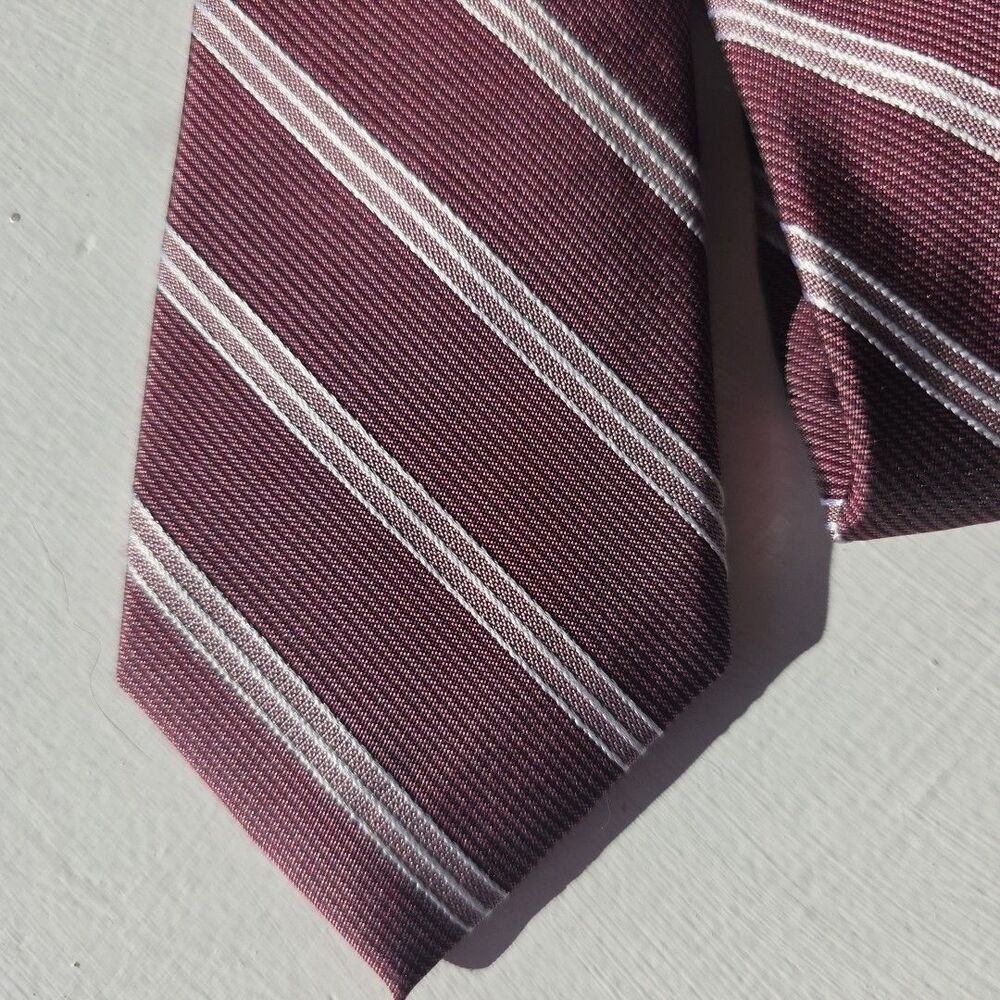Calvin Klein Silk Men's Slim Plaid Tie Mauve Muted Purple Striped Skinny Necktie